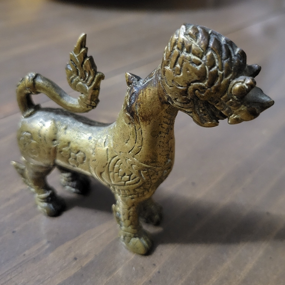 Vintage Brass Burmese Chinthe Figure